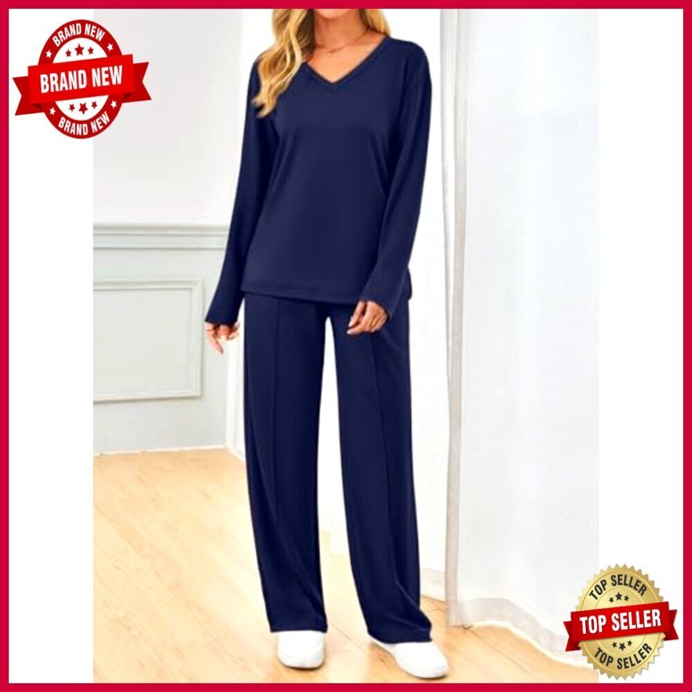 Wide Leg Tracksuit Set, Polyester Rayon Spandex, Lounge Travel Activewear - Picture 3 of 5